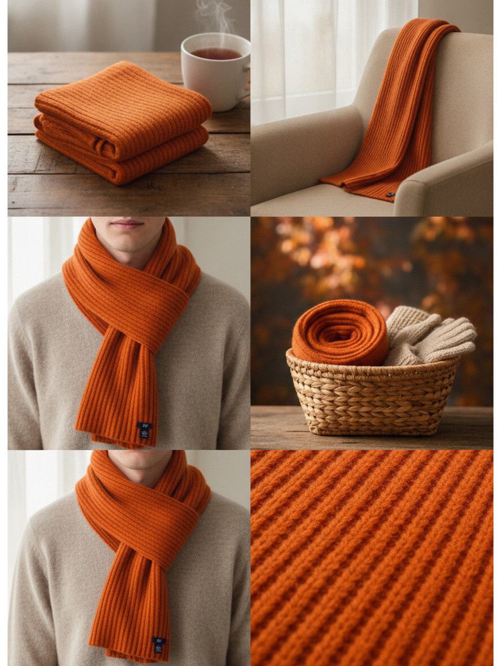 GAP Men's Orange 100% Lambswool Ribbed Knit Winter Scarf